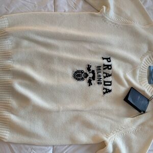 Prada Women’s LeagueCream Logo Crewneck Sweater